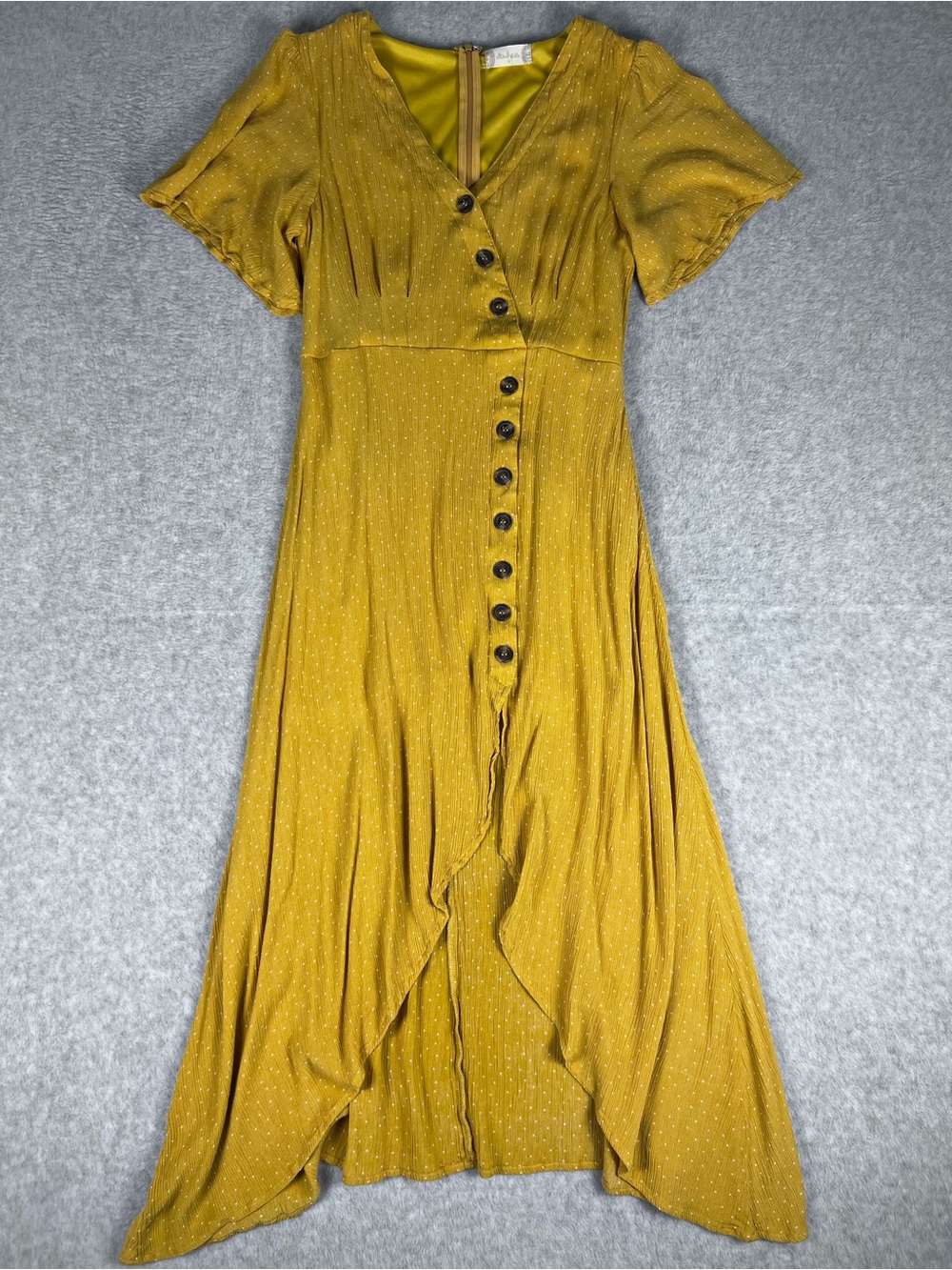 Atlr’d State Flowy High Low Midi Dress Asymmetrical Women's Mustard Yellow